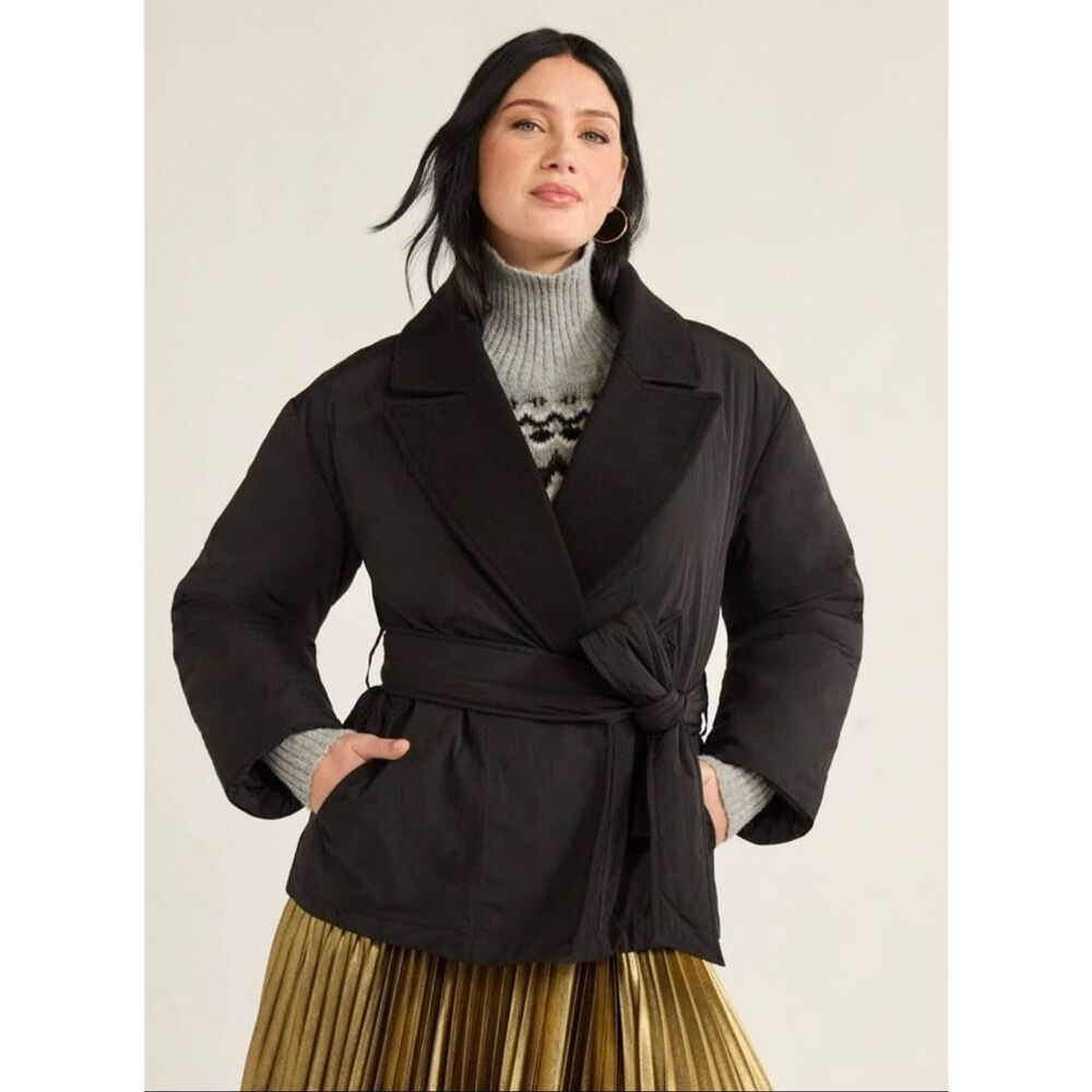 Free Assembly Belted Cocoon Puffer Jacket Size XS in Navy Blue